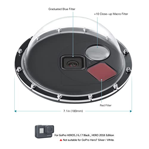 SOONSUN Underwater Dome Port for GoPro Hero 7 6 5 Black, Built-in Filters