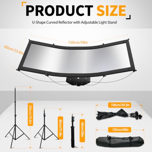 Photography Reflector with Stand, 59"x24" U-Shaped Light Reflector Kit 59"x24"