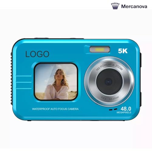 Mercanova 5K Underwater Camera, Waterproof, 48MP, Dual Screen, Blue