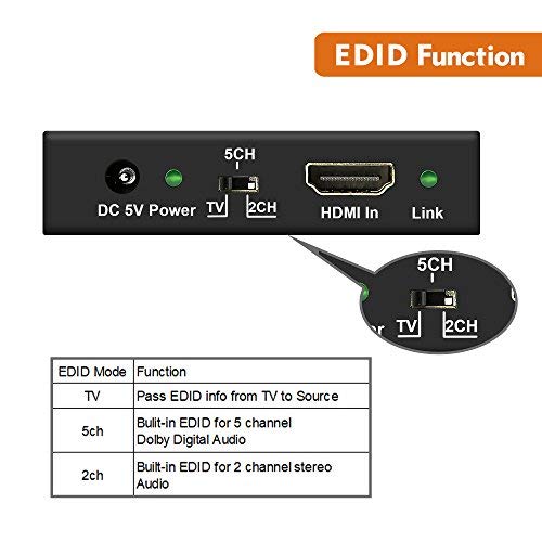 J-Tech Digital 4K 60HZ HDMI Audio Extractor Converter SPDIF + 3.5MM Output Supports HDMI 2.0, 18Gpbs Bandwidth, HDCP 2.2, Dolby Digital/DTS Passthrough CEC, HDR10 [JTD18G-H5CH]