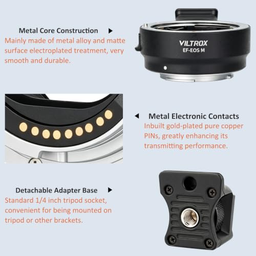 EF-EOS M Lens Adapter Auto-Focus Lens Converter Ring Compatible for Canon EF/EF-S Lenses and Canon EOS-M (EF-M Mount) Cameras EOS M M2 M3 M5 M6 M10 M50 M100 EF-EOS M