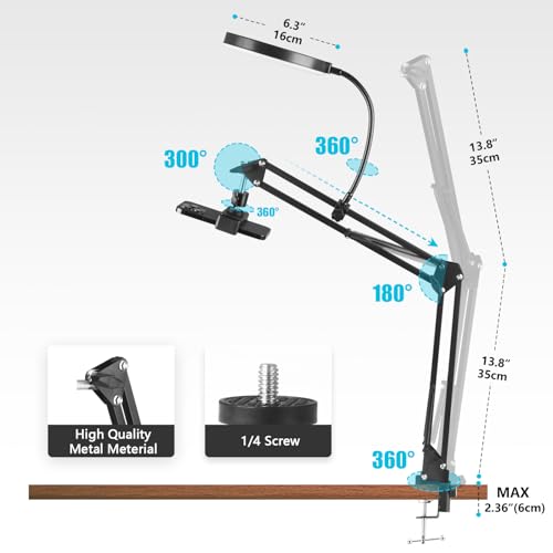 6" LED Ring Light for Desk, Overhead Phone Mount, LED Selfie Light