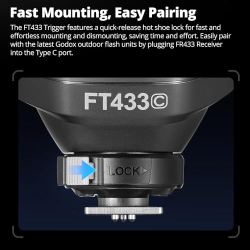 Godox FC433 N TTL Wireless Flash Trigger for Nikon, 433MHz, HSS 1/8000s, 100m Range, LCD, 32 Ch, 1-99 ID, Front/Rear Curtain Sync, TCM, Single-Contact Rapid-Fire, AA Batteries