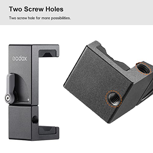 Smartphone Holder, Phone Adapter Mount with Cold Shoe, Sturdy and Durable Phone Clamp for Cellphone/Microphone/LED Video Light(Godox MTH03)