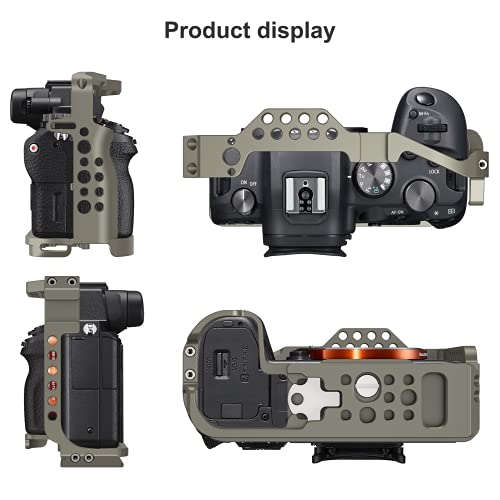 PoyincoR5 / R5 C / R6 Cage for Canon R5 R6 R5 C, Aluminum Alloy DSLR Rig Stabilizer with Cold Shoe, 1/4"&3/8" Threaded Holes for Filmmaking and Video Shooting