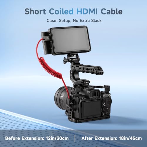 Uonecn HDMI 2.1 Cable for Camera, Ultra HD 48Gbps 8K Braided Coiled HDMI for Atomos Ninja V, Portkeys BM5, Short HDMI Cable for Sony A7iv, Z‑CAM F6, Z‑Cam E2 Pro Cameras, Red, Left Angle‑Straight Straight to Left Angle