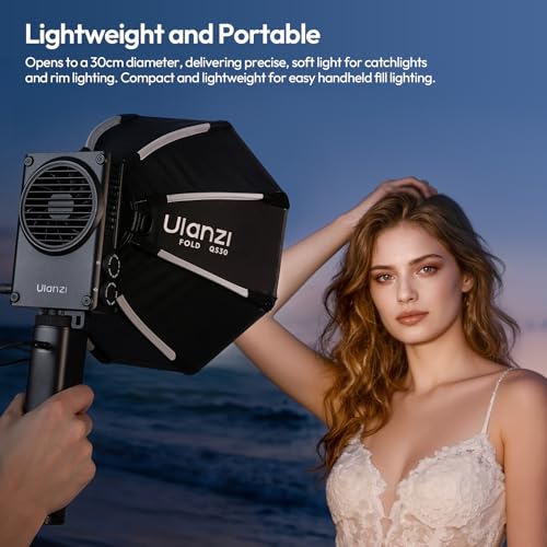 ULANZI FOLD QS30 Octagonal Softbox, 11.81 inch/30cm Mini Bowens Mount Quick Release Octagonal Softbox with Soft Cloth & Honeycomb Grid, Lightweight & Foldable Portable Light Diffuser for COB Light BLACK-WHITE