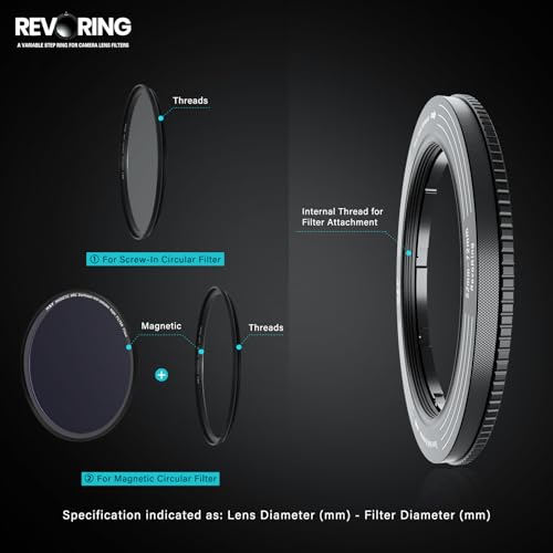 H&Y RevoRing Adjustable 52-72mm to 77mm Step Up Ring for Filters | 52-72mm to 77mm Variable Step Up Ring, Secure Turn-Hold Lock, Lens Filter Adapter Ring, Aluminum, Titanium Gray Dark Gray