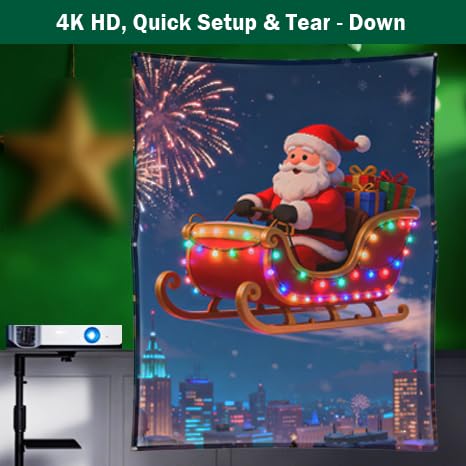 5ft x 9ft Holographic Rear Projection Screen, Portable Anti Crease Double Sided Window Projector Screen Hollusion Projection Material for Christmas Videos Hologram Film Night 5ft W x 9ft H
