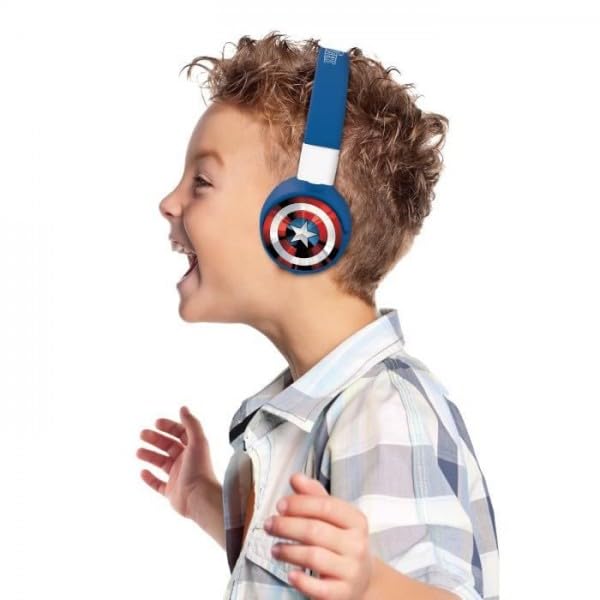 LEXiBOOK, Avengers Bluetooth Headphones, HPBT010AV | 2-in-1 Bluetooth & Wired, Kids safe, Foldable, Adjustable, Red/Blue