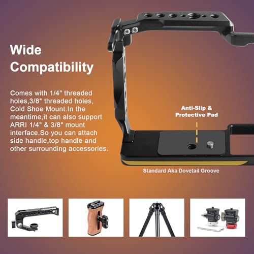 Camera Cage for Nikon ZR with Handle, Modular Design of L Plate and Cage with Built-in Cold Shoe Mount, Anti-Twist ZR Camera Cage Compatible with ARRI 3/8”, 1/4” Interface and ARCA