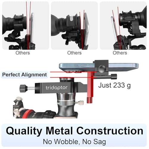 tridaptor - Universal Phone Scope Digiscoping Adapter|High-Precision XYZ Metal Telescope Mount 3-Axis Smartphone Holder for Spotting Scope Monocular Binos|Fits All Cell Phone Camera/Max 2.4" Eyepiece Black 1
