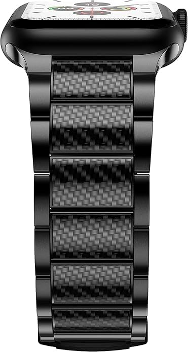 Titanium Bands Compatible with Apple Watch 49mm 46mm 45mm 44mm 42mm 41mm 40mm Band for Men, Titanium Metal Band Replacement Strap for Watch Ultra 3/2/1/Series 11 10 9 8 7 6 5 4 3 SE Carbon Fiber Black 49mm/46mm/45mm/44mm/42mm(Series 3)