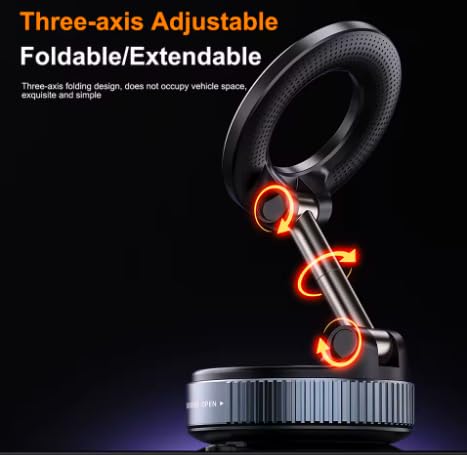2026 Version of Magnetic Car Phone Holder Mount – Ultra Strong Suction Cup for Dashboard & Windshield- 360° Adjustable Folding Arm Stand – Compatible with All Smartphones