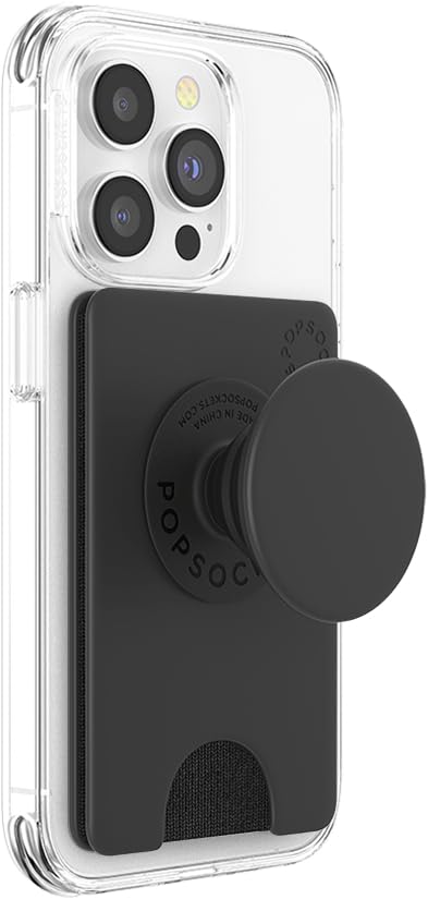 PopSockets Phone Wallet, Phone Card Holder, No Grip Wallet - Black Adhesive