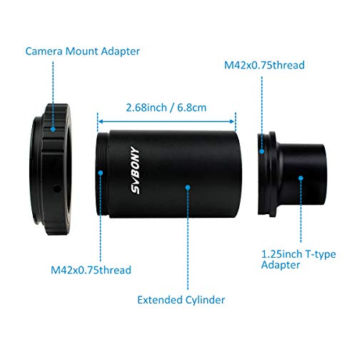 SVBONY Universal Cell Phone Adapter Mount Bundle with T2 T Ring Adapter, 1.25 inch Telescope Accessory, with CA1 Sleeve Extended Cylinder for Telescope
