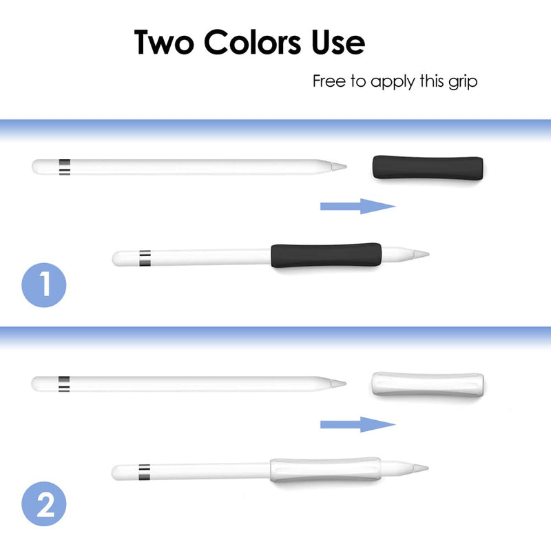 ProElife 2-Pack Ergonomics Grip Holder Anti-Rolling Protective Sleeve Cover for Apple Pencil 2nd & 1st Gen 2022-2018 iPad Pro 12.9'' 11''/Air 10.9'' Stylus Accessory Kits (White/Black) White/Black