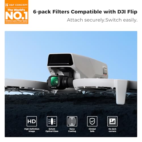K&F Concept ND PL UV Filter Set Compatible with DJI Flip, 6 Pack UV PL ND8 ND16 ND32 ND64 Neutral Density & Polarizing & UV Protective Filters, HD Optical Glass Multi-Coated Filter UV+CPL+ND8+ND16+ND32+ND64