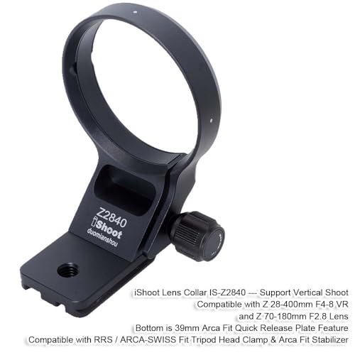 iShoot Tripod Mount Ring Lens Collar Compatible with Nikon Nikkor Z 70-180mm F2.8 & Z 28-400mm F4-8 VR, Support Vertical Shoot, Quick Release Plate Bracket for Arca-Swiss Fit Head Clamp Stabilizer