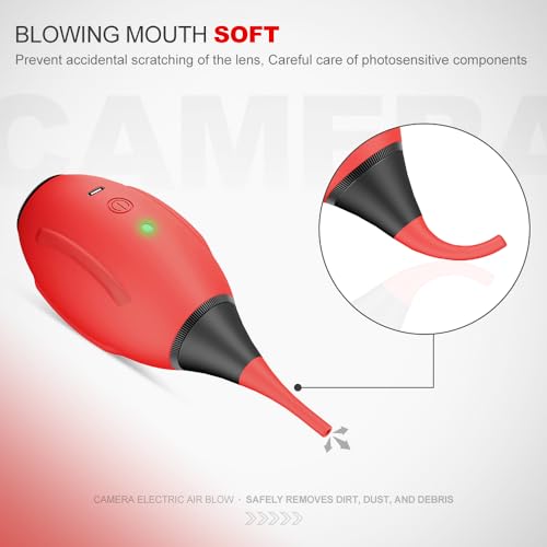 LENSGO Electric Air Blow,Camera Cleaning Kits with 4 Cleaning Heads for CMOS/Regular/Crevice Clean and Brush, 4.0kPa Dust Removal Type C Charge (Red) Red