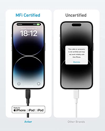 Anker 6 ft Premium Double-Braided Nylon Lightning Cable USB C to Lightning Cable, 310 USB-C to Lightning Braided Cable(2pack, 6ft, Black)
