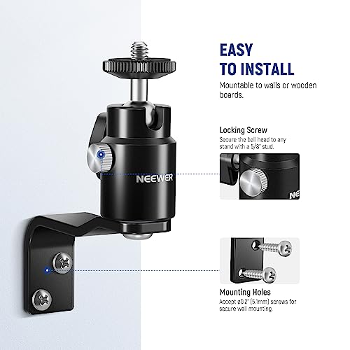 NEEWER 2 Pack E Type Wall Ceiling Mount, Ring Light Wall Mount Bracket with Detachable Ball Head, 5/8" Stud, 1/4" Screw for Flash Strobe Camera Monitor Studio Lighting, Max Load: 4.4lb/2kg, TS007