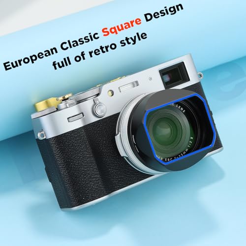 Haoge Square Metal Lens Hood Shade for Fuji X100VI Fujifilm FinePix X100V X100F X100 X100S X100T X70 Camera Black with Cap and 49mm Adapter Ring Kit