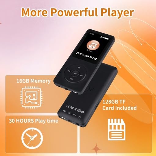 128GB Portable MP3 Player, with Bluetooth 5.2, Music Player with Built-in HD Loudspeaker, HiFi Lossless Sound, E-Book Reader, Earphones Included, Voice Recorder Black