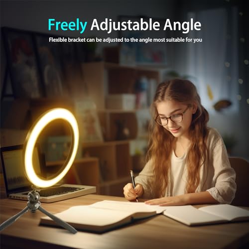 10" Desk Ring Light with Stable Tripod & Phone Holder, 120 LEDs 5-Color 10-Level Dimmable, Wireless Bluetooth Remote, Phone Selfie Light for Desk/Zoom/YouTube/TikTok 10" Desktop