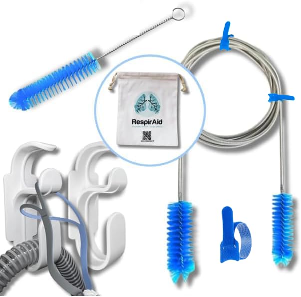 Complete CPAP Cleaning Kit – Compatible with ResMed & AirSense – Includes CPAP Hose, Tube Cleaning Brushes, Mask Wipes Bag, Wall Mounts & Hose Clips