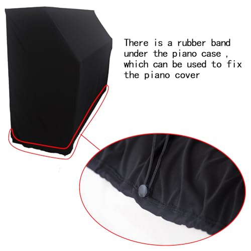 Waterproof Dustproof Elastic Piano Cover - Minimalist All-Black Design - Universal Fit for All Upright Pianos - Stretch Fabric, Easy Instal