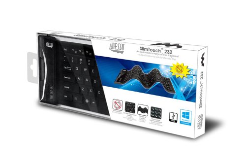 Adesso SlimTouch 232 Antimicrobial Waterproof Flexible Keyboard for Windows 8/7/Vista/XP/2000 (AKB-232UB), black
