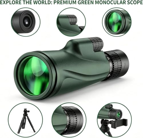 Monocular Telescope 80 x 100 High Powered Monoculars for Adults with Tripod, Monocular for Smartphone Suitable for Bird Watching Larger Vision Monoculars for Adults with BAK4 Prism & FMC Lens Green