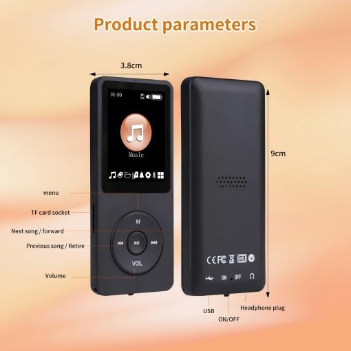 128GB Portable MP3 Player, with Bluetooth 5.2, Music Player with Built-in HD Loudspeaker, HiFi Lossless Sound, E-Book Reader, Earphones Included, Voice Recorder Black