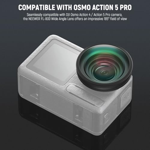 NEEWER FL-B30 OSMO Action 4/5 Pro FOV Boost Lens + AC012 Mount Adapter Compatible with DJI Osmo 360/5 Pro/4/3, Threaded 185° FOV Wide Angle Lens, Action Camera Accessories