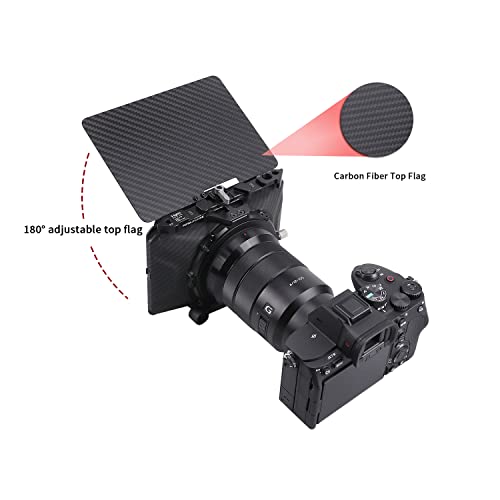 Foto4easy Lightweight Mini Matte Box with Carbon Fiber Top Flag for DSLR Mirrorless Cameras,Compatible with 52mm/55mm/58mm/62mm/67mm/72mm/77mm/82mm Lens