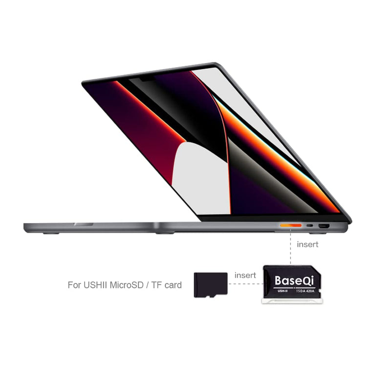 BASEQI UHS-II Aluminum microSD Adapter for 2021 M1 MacBook Pro 14 & 16” (Silver) Silver