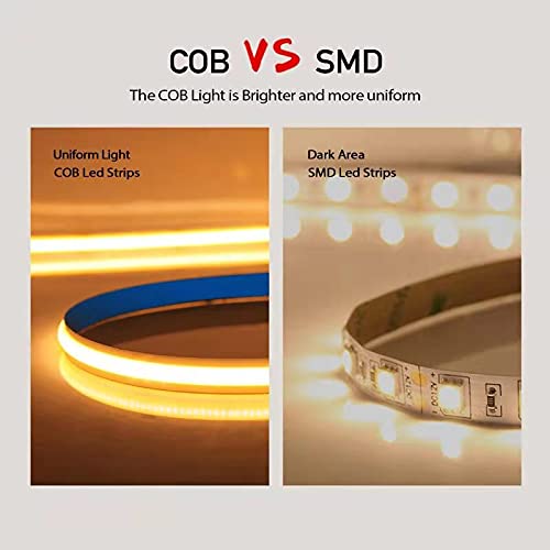 CCT COB LED Strip Light 16.4ft, Tunable White Warm White to Cool White LED Strip, 608LEDs/M DC24V Tape Light, CRI90+, Bluetooth App Control, Dimmable Strips for Bedroom, Office, DIY Lighting. 2700K-6500K