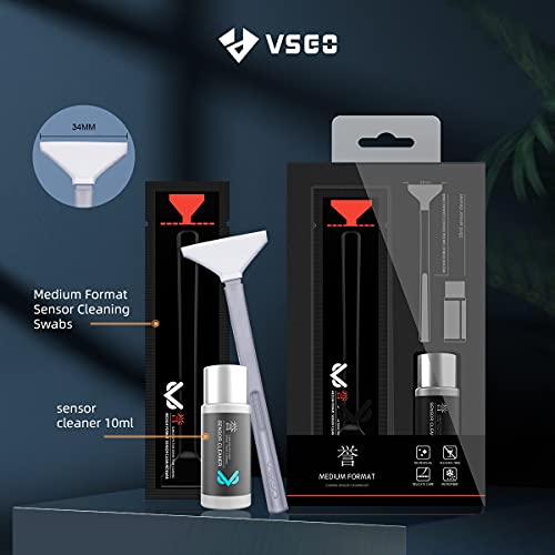 VSGO Mirrorless Camera Sensor Cleaning Kit for Meduim Format Cameras, 12pcs 34mm CMOS Swabs and 10ml Cleaner Inluded (VS-S04E)