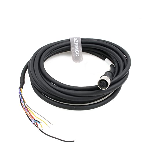 SZRMCC M12 A-Code 12 Pin Female to Flying Lead I/O Cable for Cognex in-Sight 3800 Checker 201/202 DS1000 Series DataMan 260 300 Code Reader Sick Sensor Vision (5m) Straight 12pin Female 5m
