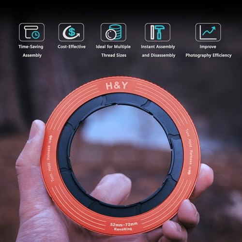 H&Y RevoRing Adjustable 52-72mm to 77mm Step Up Ring for Filters | 52-72mm to 77mm Variable Step Up Ring, Secure Turn-Hold Lock, Lens Filter Adapter Ring, Aluminum, Red