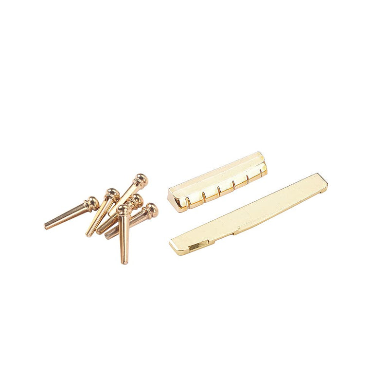 Acoustic Guitar Bridge Pins, Brass Guitar Bridge Saddle Nut Set for 6 String Guitar Replacement Parts