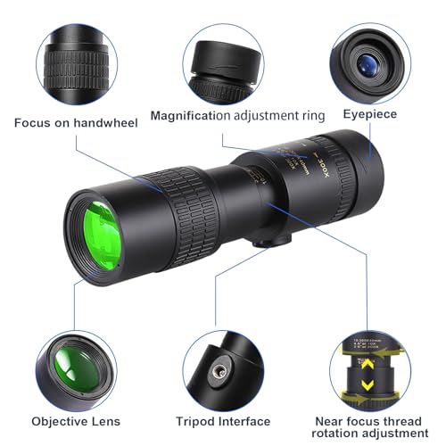 10-300x40 Monoculars for Adults High Powered – Zoom Monocular Telescope with BAK4 & FMC Lens for Concerts, Birdwatching, Stargazing (Smartphone Adapter &Tripod NOT Include) Black