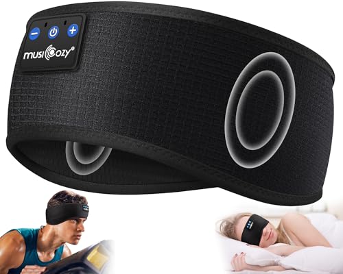 MUSICOZY Sleep Headphones Bluetooth Headband, Sleep Mask with Bluetooth Headphones, Sports Sleeping Headband Earbuds with Ultra-Thin HD Stereo Speakers for Travel Workout, 2 Packs