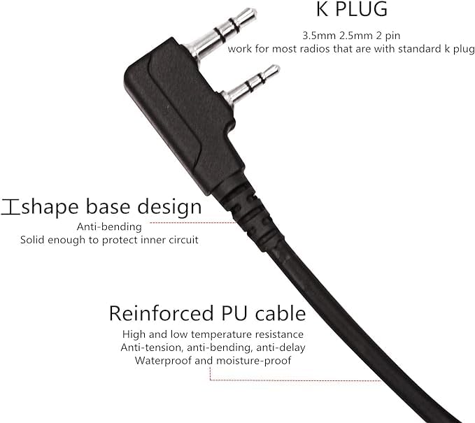 2 Pin K1 Plug Tactical Headset U94 PTT Adapter 7.1mm Push to Talk Radio Connector Cable for UV-5R AR-152 BF-888S BF-F8HP UV-82 UV-82HP (Military Wiring Type) Military Wiring Type