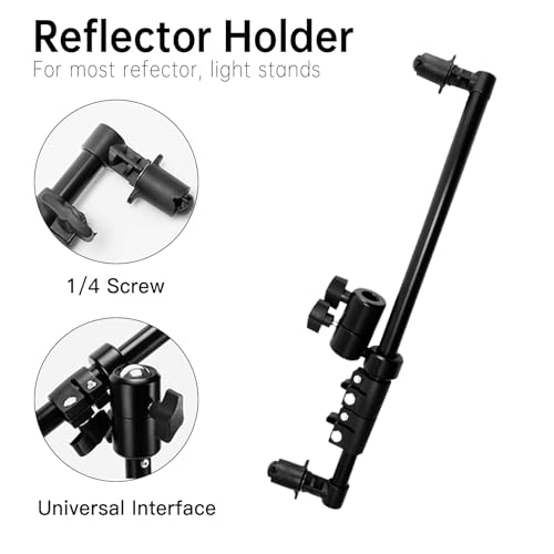 Extendable Reflector Holder Arm, Photo Telescopic 27.9" to 47.2" Boom Arm 360° Swivel Reflector Bracket for Product Portrait Studio Outdoor Photography