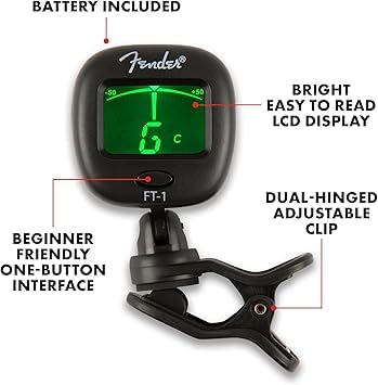 FenderMusical FT-1 Professional Clip-On Chromatic Tuner, Green Display
