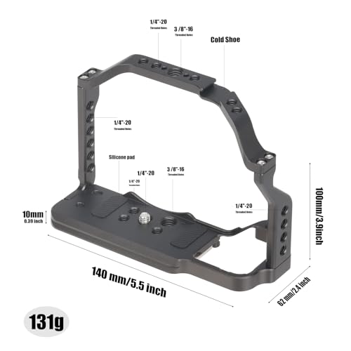 FocusFoto Camera Cage for Nikon Z50 Mirrorless Camera, Aluminium Video Vlogging Rig with Cold Shoe, 1/4"-20 Screw Mount, 3/8"-16 Locating Holes for Arri Grip, Quick Release Plate for Arca-Swiss Tripod