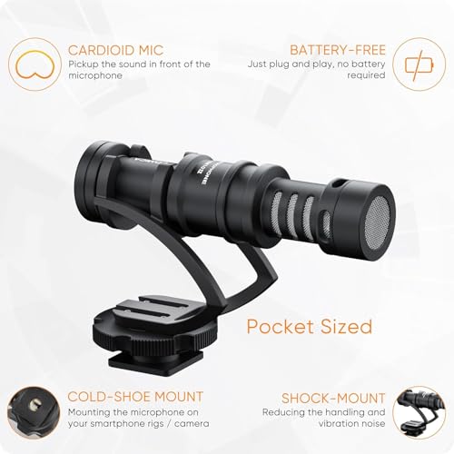 Camera Microphone,Comica CVM-VM10II Professional Video Microphone with Shock Mount, Deadcat,Compact Shotgun Mic Compatible with iPhone,DSLR Camera,Android Smartphones- Perfect for TikTok YouTube Vlog Black