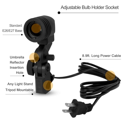 EMART E26 / E27 Light Bulb Socket Adapter with Photo Umbrella Lamp Holder
